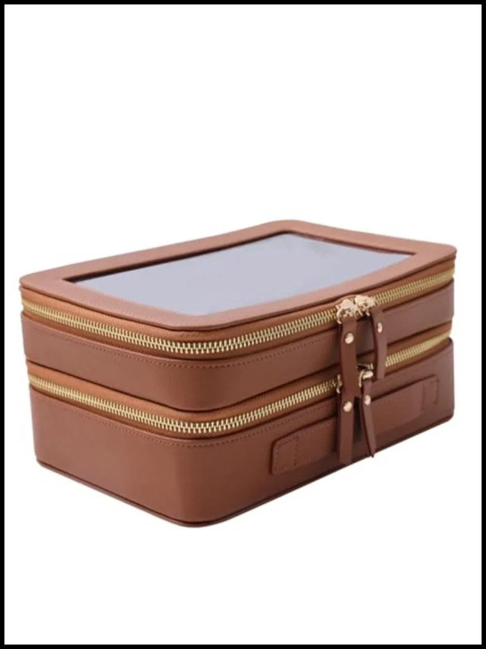 Faux Leather Travel Toiletry Bag with Two Zip Compartments TSA Approved Makeup
